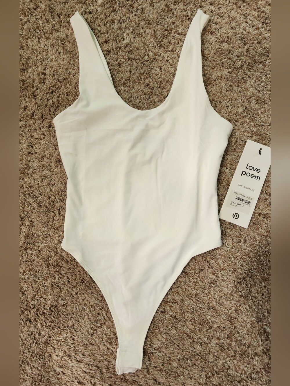 NWT Love Poem White Scoop Neck Bodysuit Size Small Stretch Minimalist